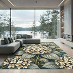 Ethereal Cream Hydrangea Botanical Art Rug