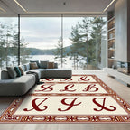 Burgundy Script Monograms Ivory Border Rug