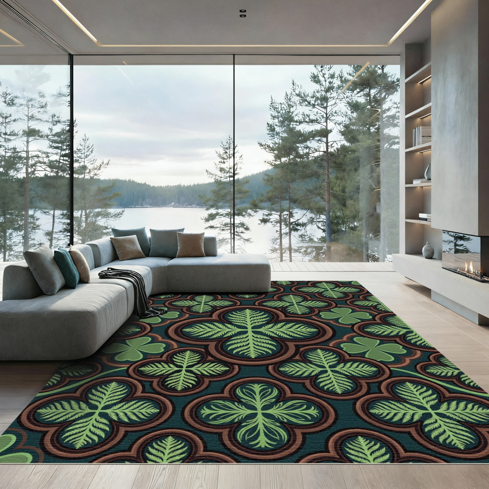 Gothic Fern Leaf Emerald Quatrefoil Rug