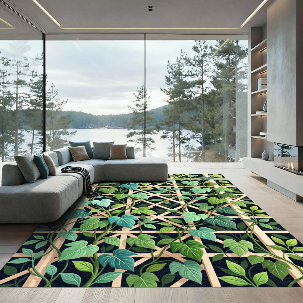 Lush Green Ivy Lattice Trellis Rug