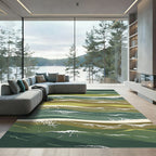 Earthy Green Abstract Wave Composition Rug
