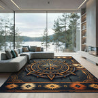 Golden Sun Compass Celestial Slate Art Rug