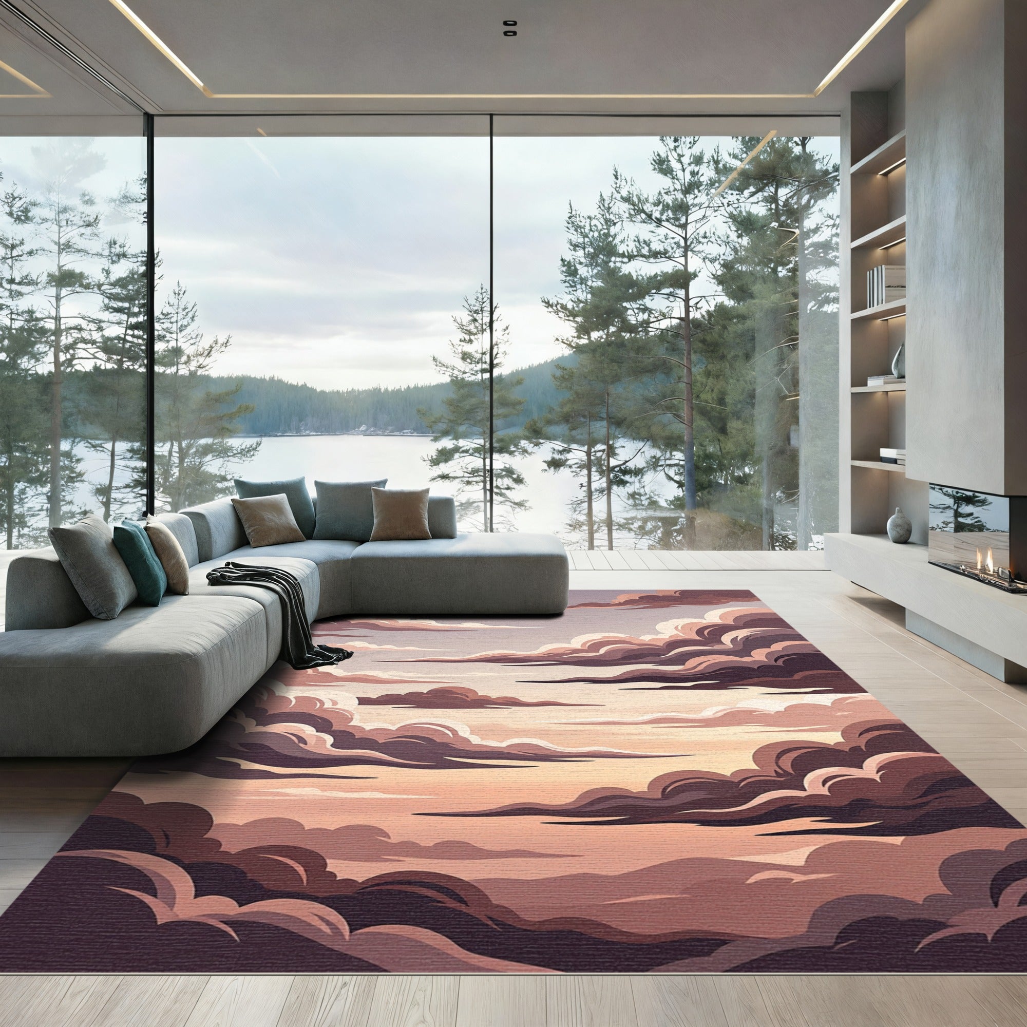 Mauve Dusky Sky Cloudscape Rug