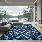 Deep Blue Ornamental Scroll Rug