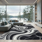 Monochrome Swirl Marble Surface Rug