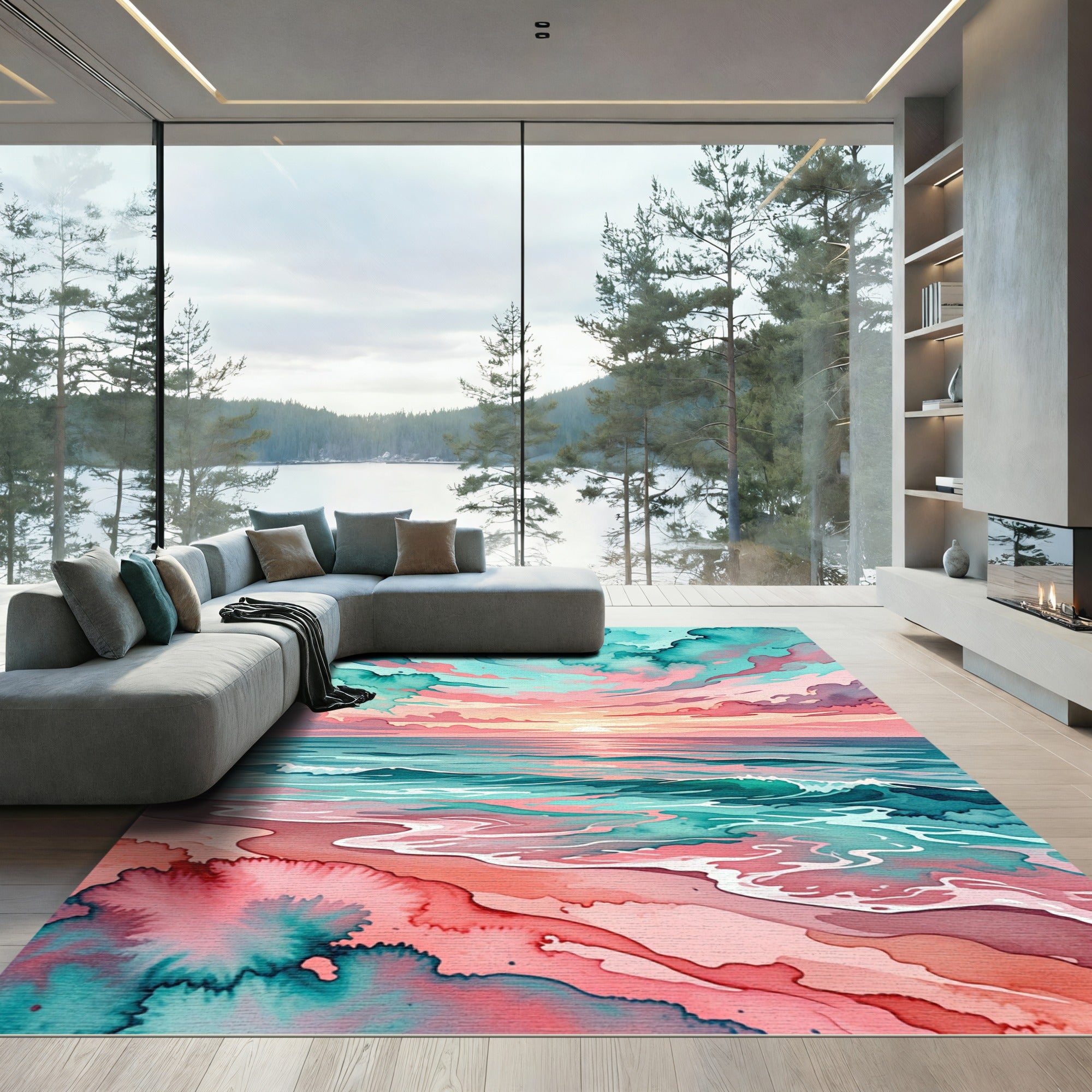 Watercolor Sunset Ocean Coastal Gradient Rug