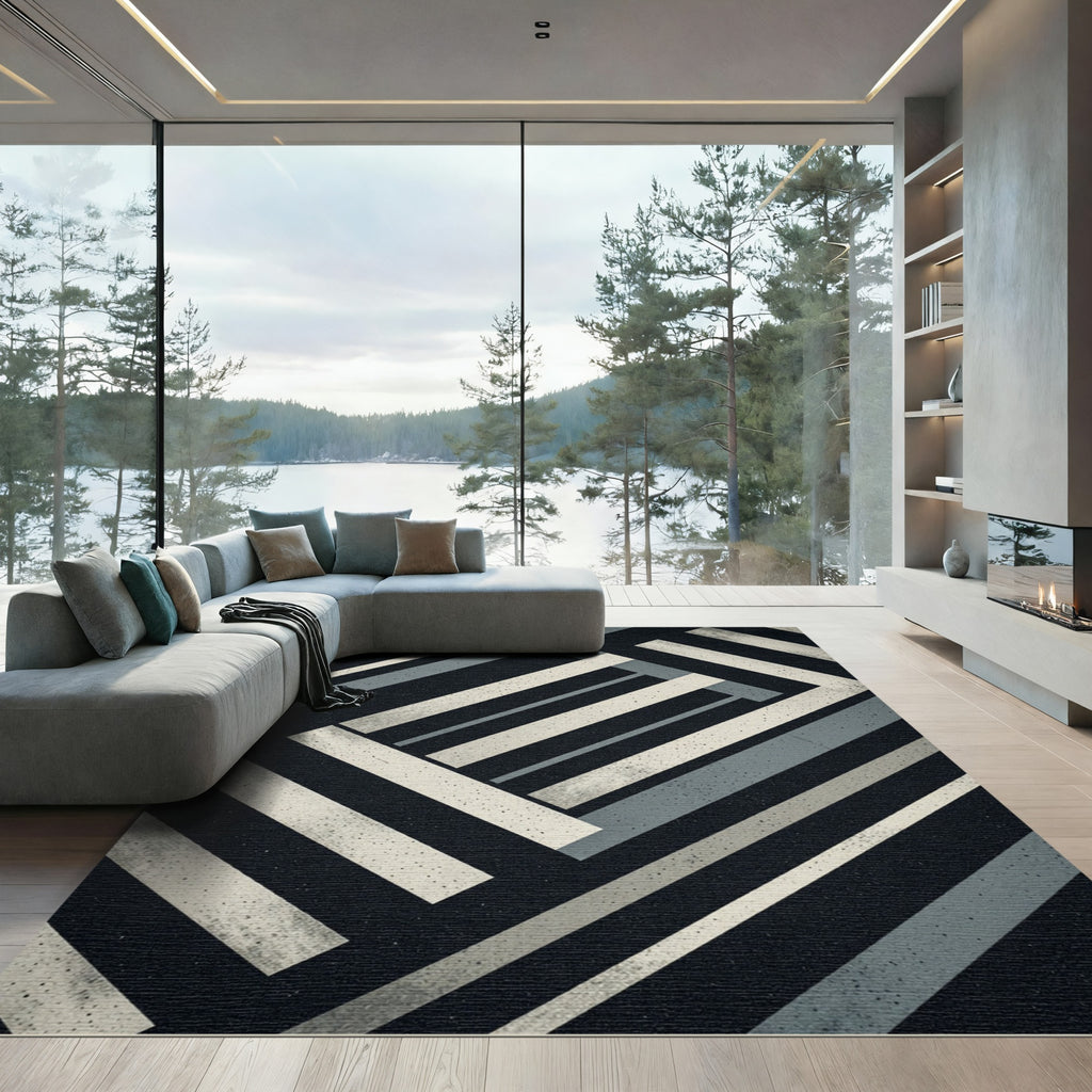 Modern Black White Gray Stripes Rug