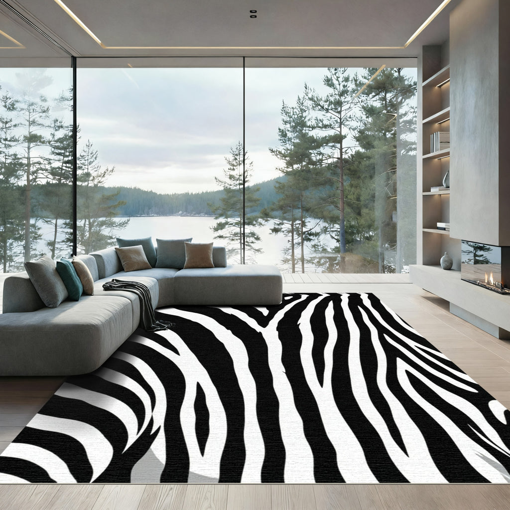 Bold Monochrome Zebra Lines Area Rug