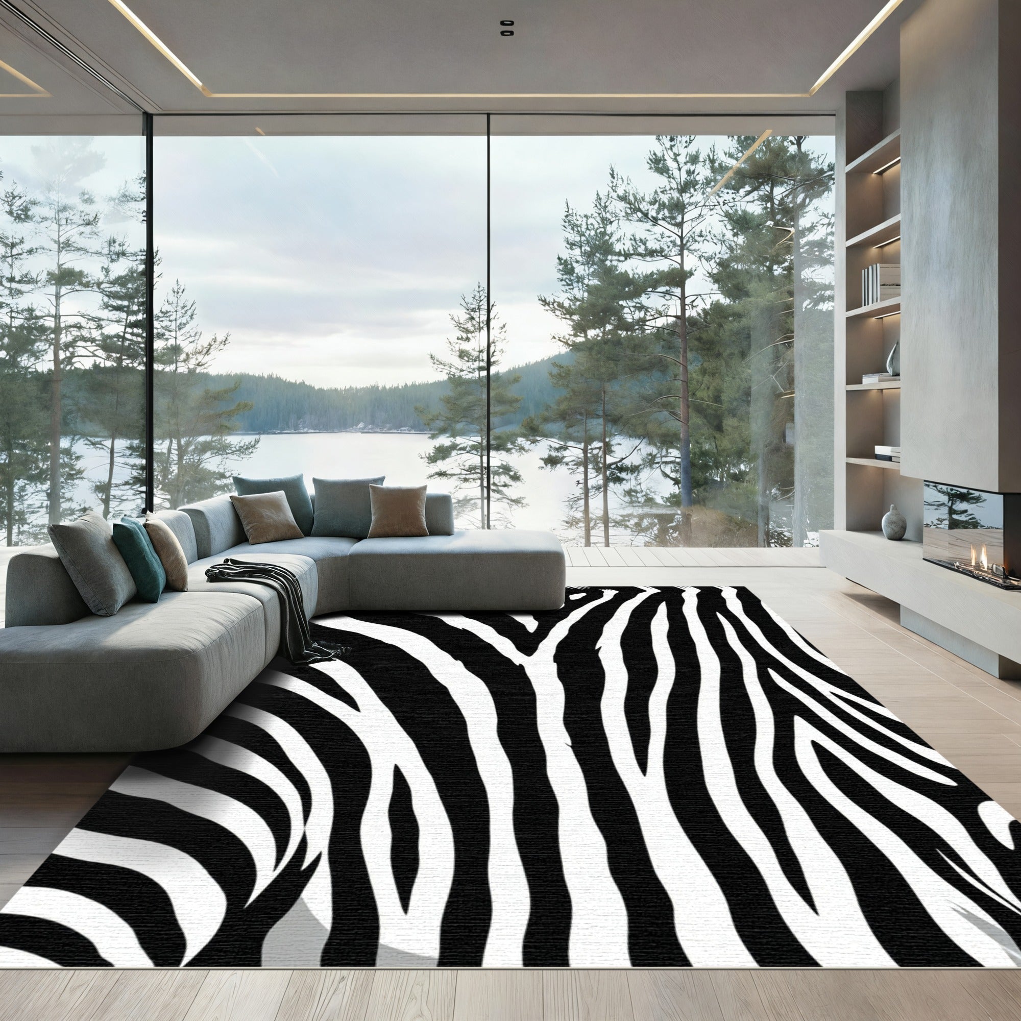 Bold Monochrome Zebra Lines Area Rug