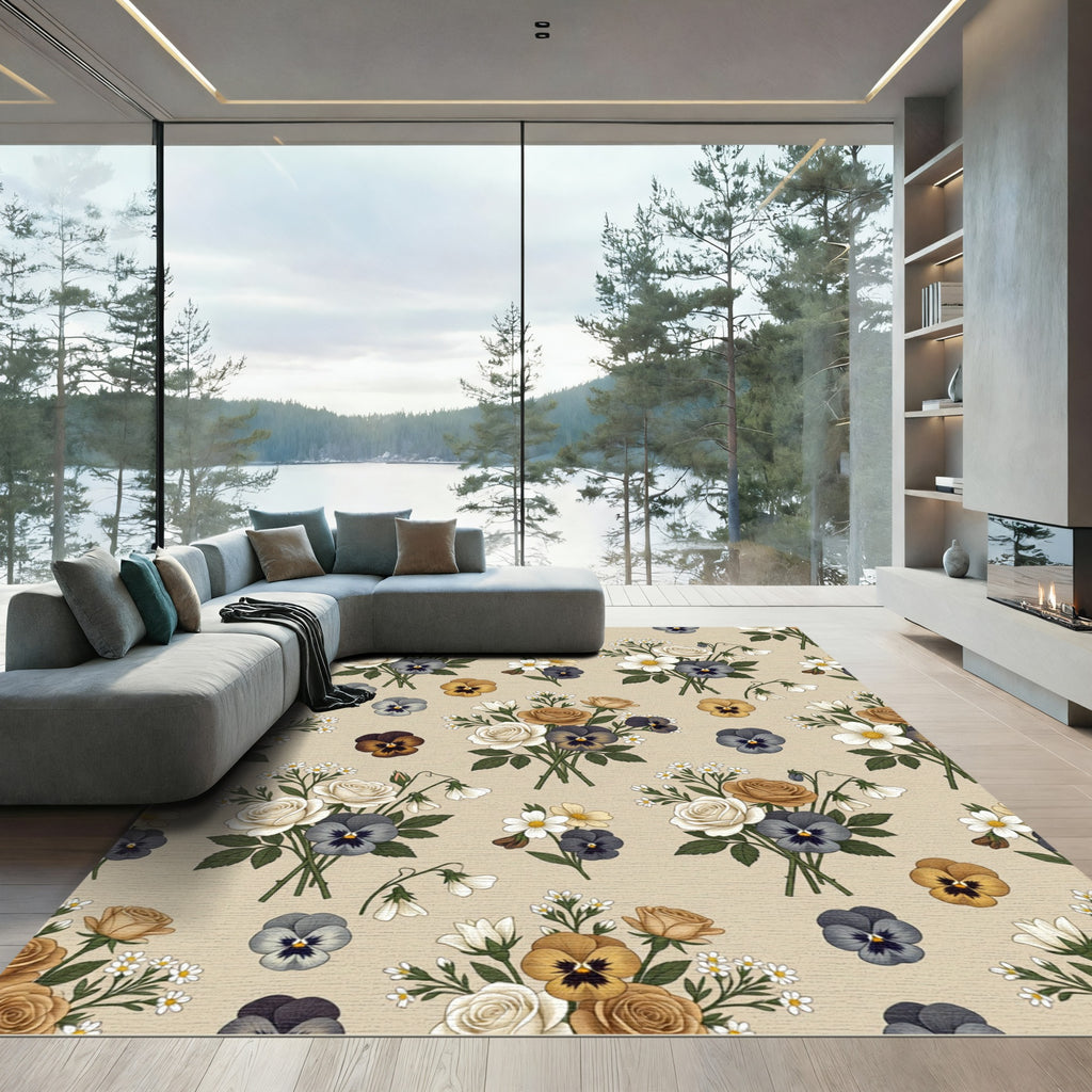 Vintage Rose and Pansy Garden Arrangement Rug