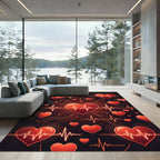 Neon Crimson Heartbeat Pulse Glow Rug