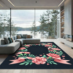 Pink Carnation Ribbon Heart Wreath Rug