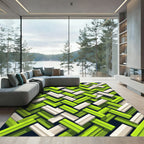 Lime Green White Interlocking Chevron Rug
