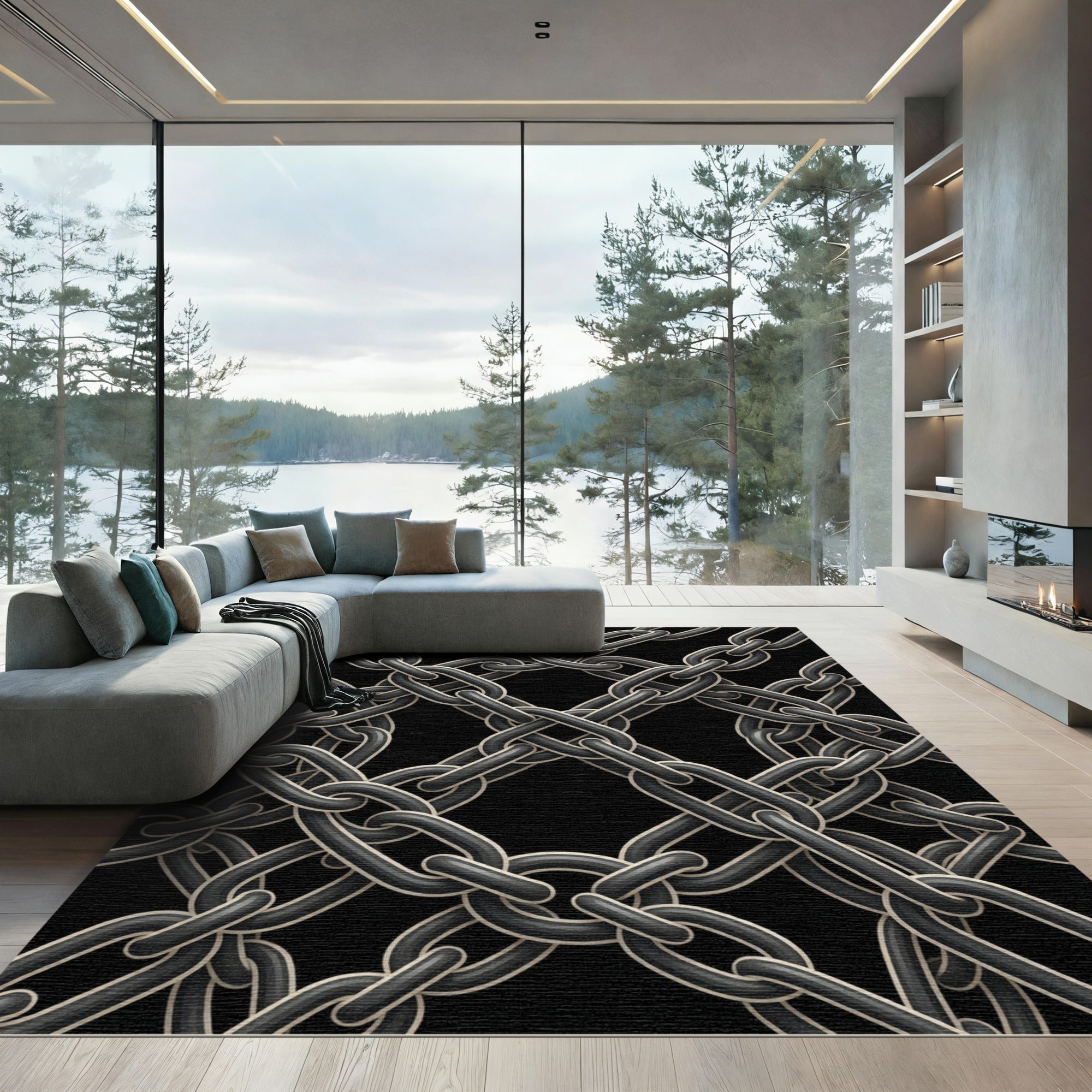 Dark Gray Interlocking Chain Rug