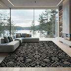 Ornate Black Floral Lattice Relief Rug