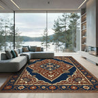 Navy and Rust Ornate Floral Medallion Rug