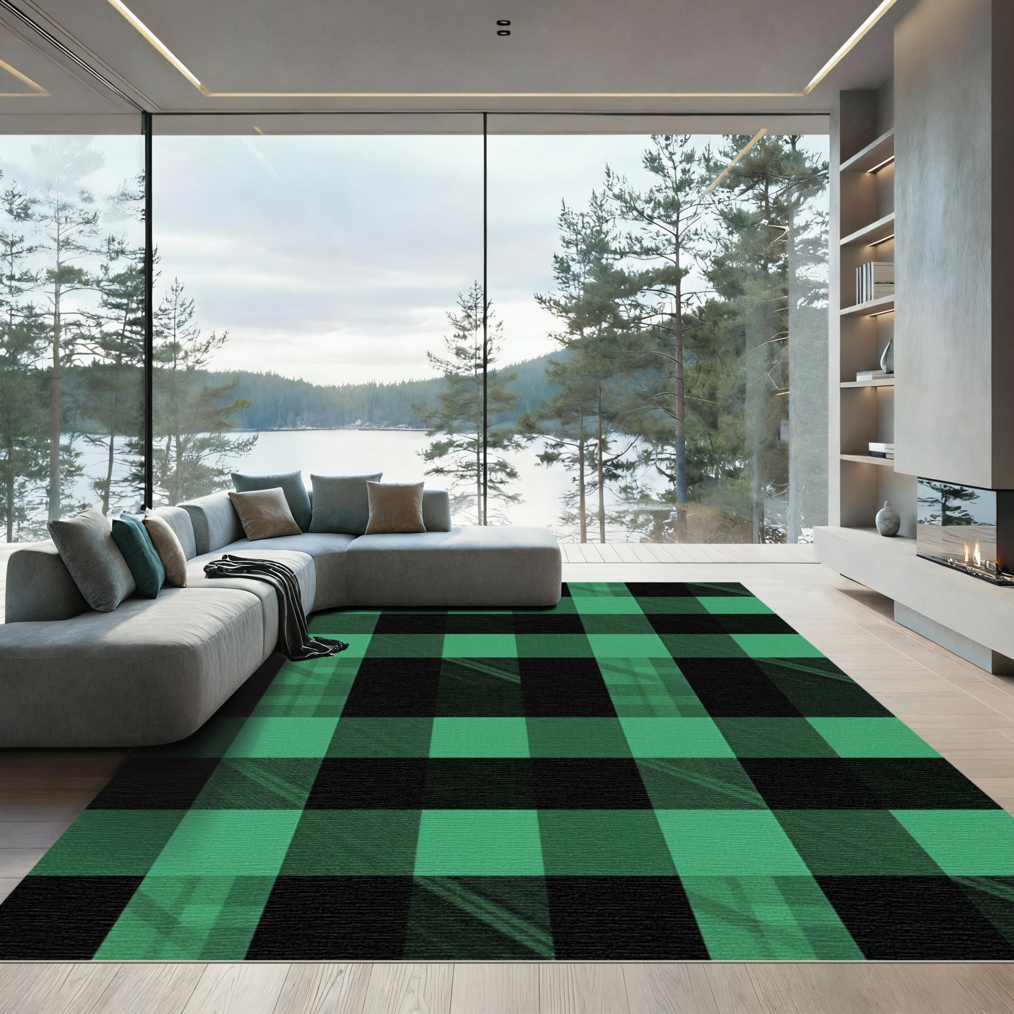 Green and Black Buffalo Check Rug