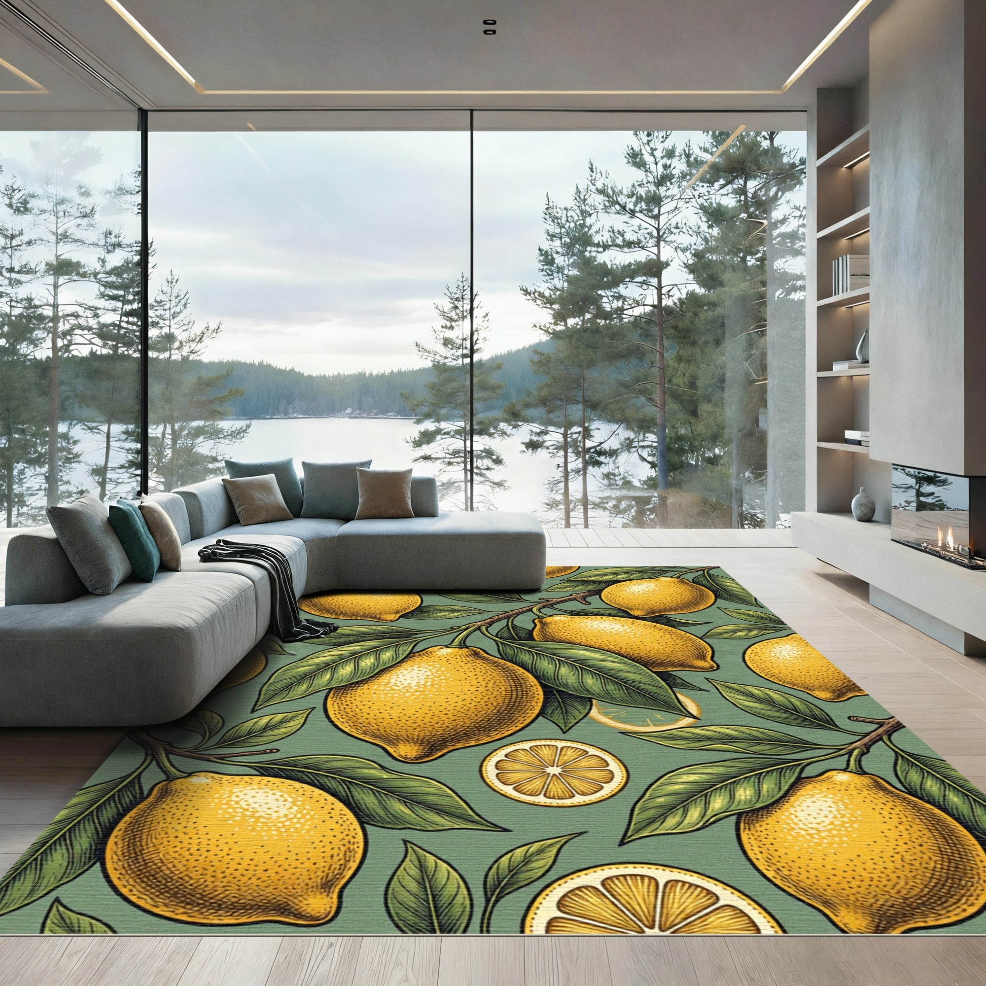 Classic Yellow Lemon Fruit Botanical Rug