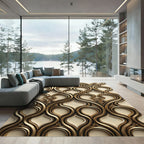 Sophisticated Gold Ornate Damask Scroll Rug