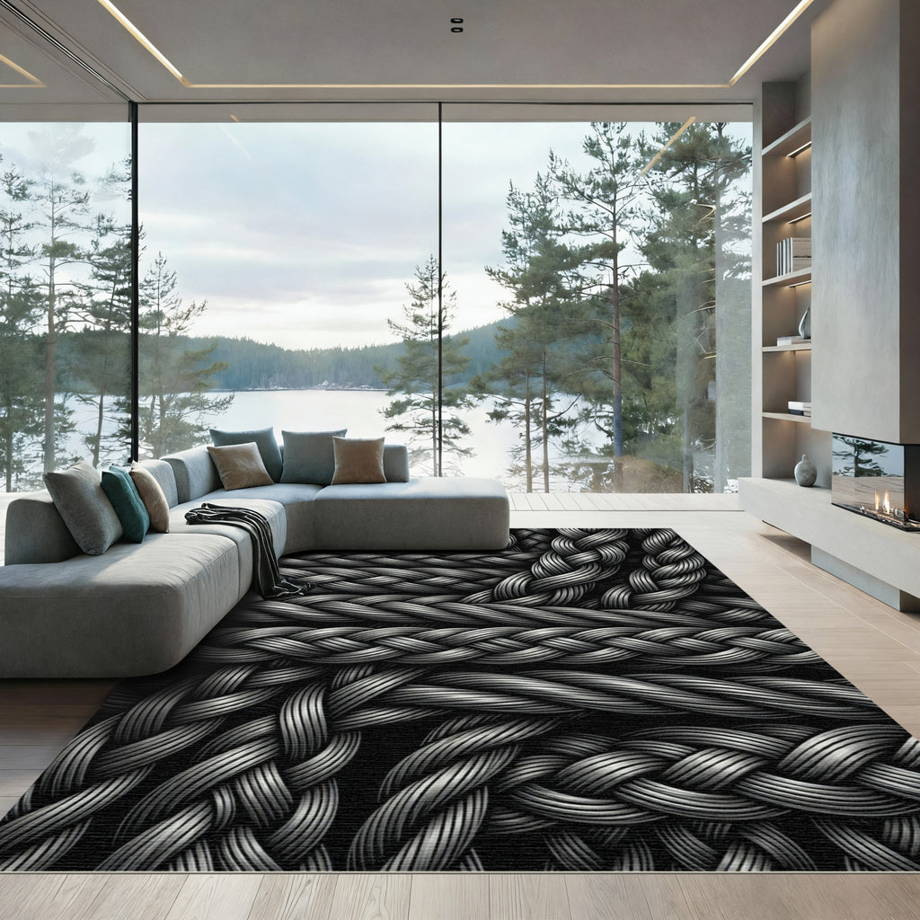Charcoal Braid Texture Over Black Rug