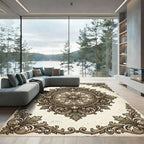 Ornate Beige Baroque Floral Medallion Rug