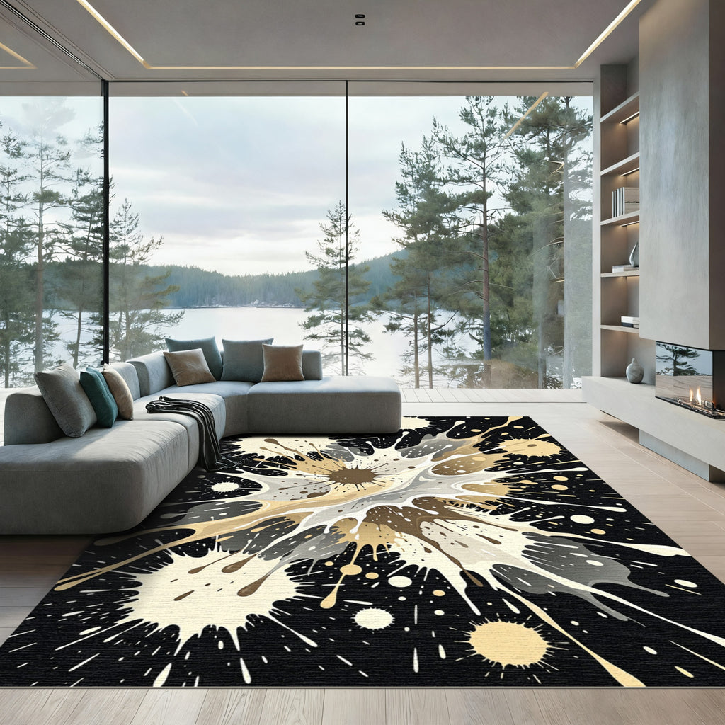Abstract Neutral Ink Splash Art Rug