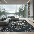 Elegant Charcoal Magnolia Floral Medallion Rug