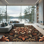 Ornate Copper Bronze Floral Mandala Rug