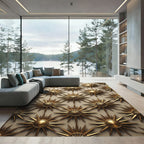 Golden Celestial Sunburst Geometric Rug