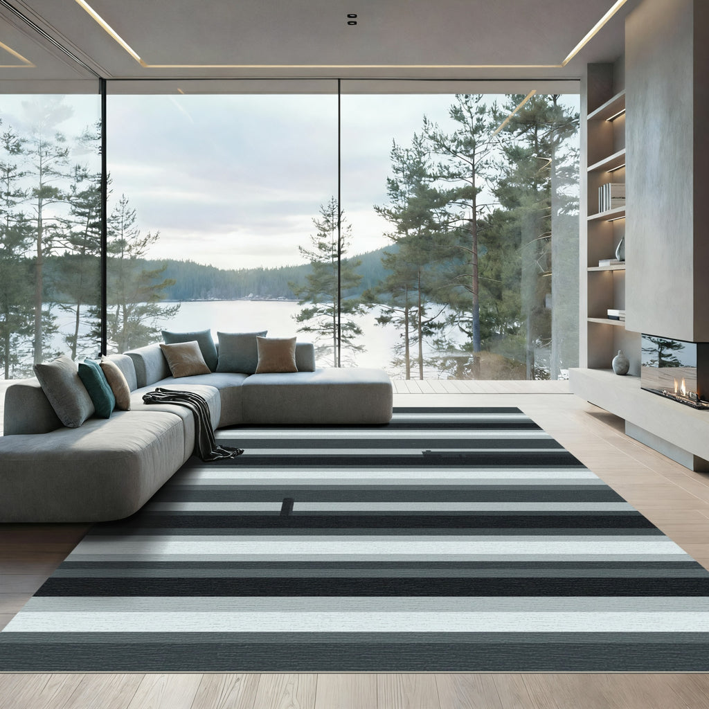 Grayscale Horizontal Stripe Minimalist Rug