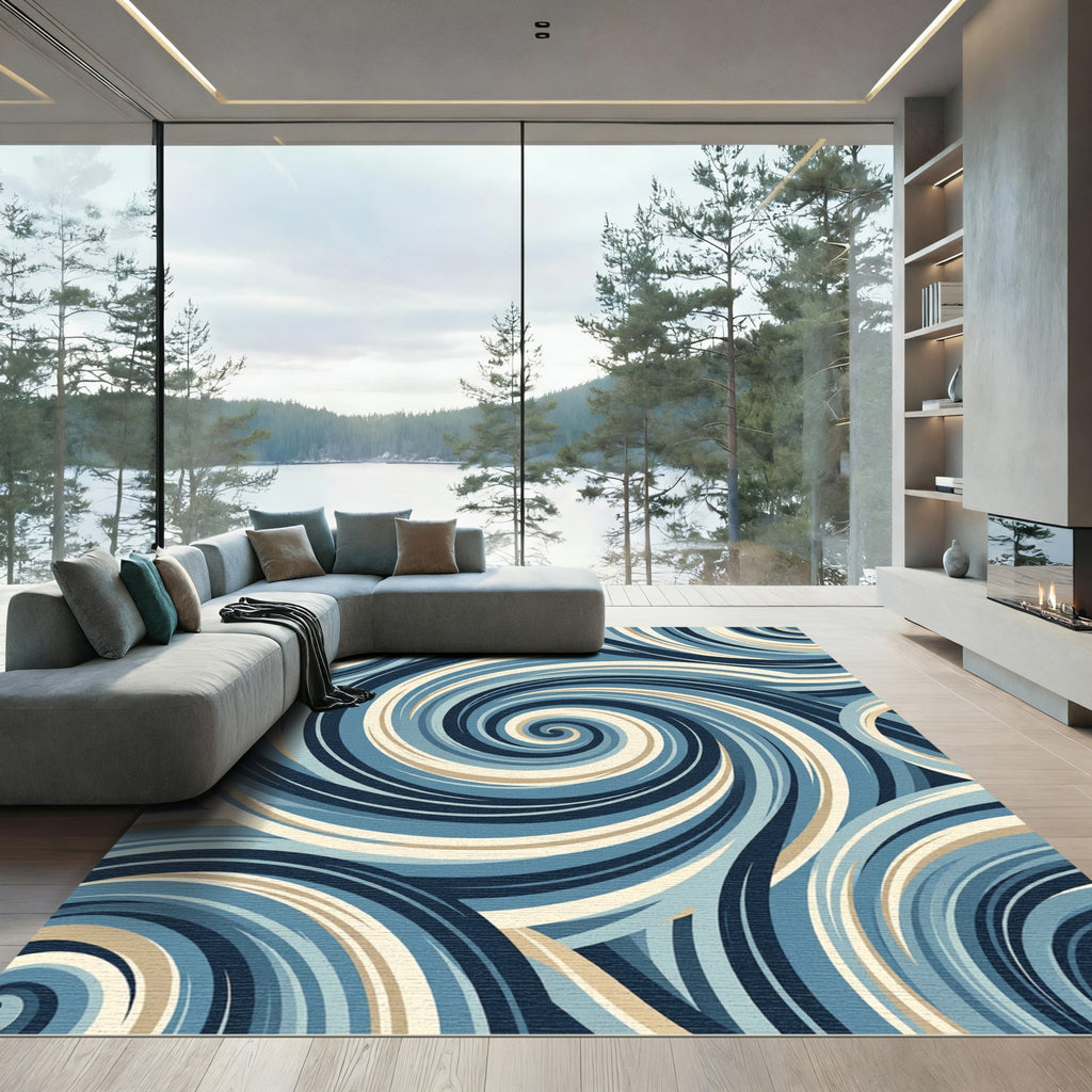 Abstract Navy Sand Swirl Wave Rug