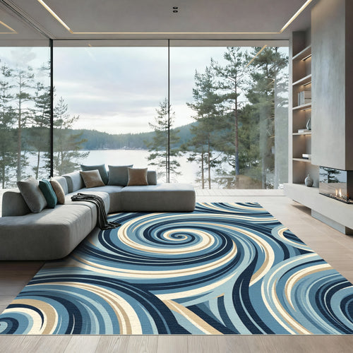 Abstract Navy Sand Swirl Wave Rug