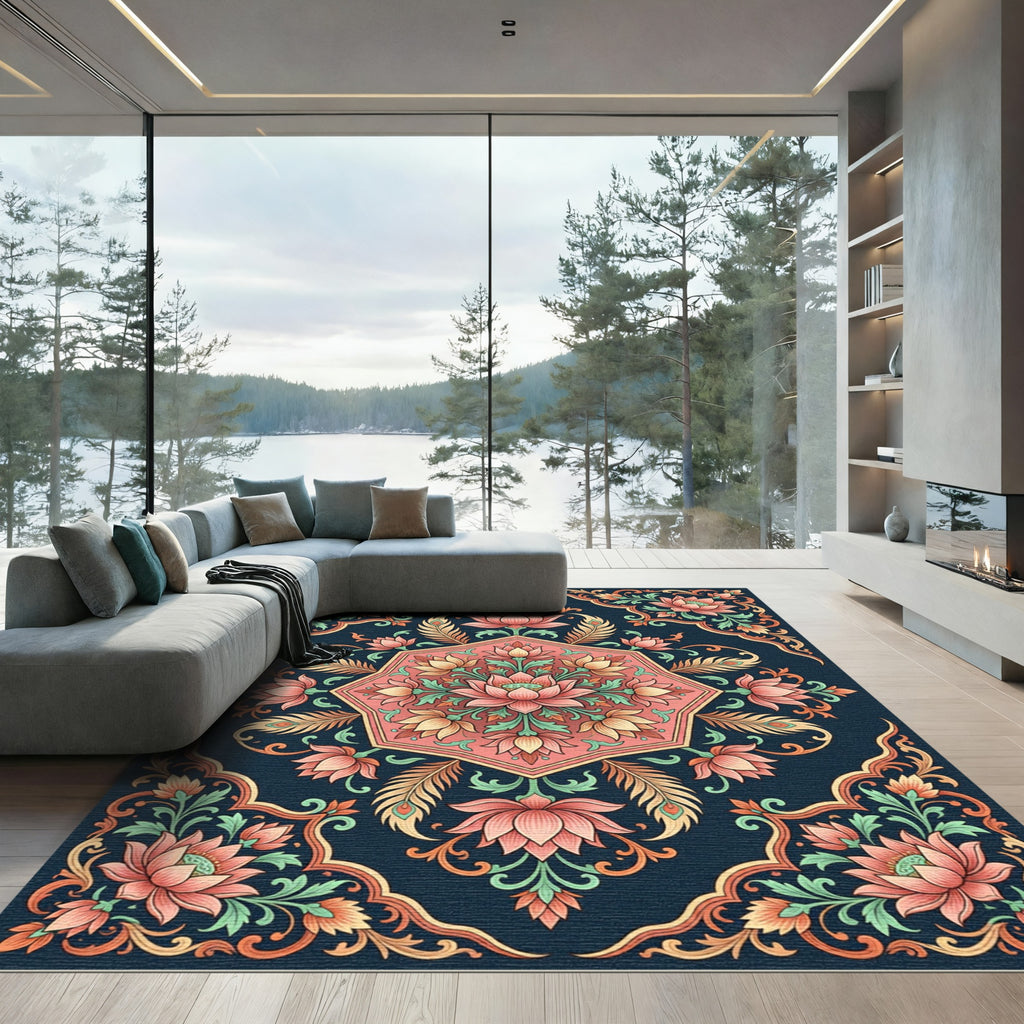 Coral Lotus Floral Medallion Rug