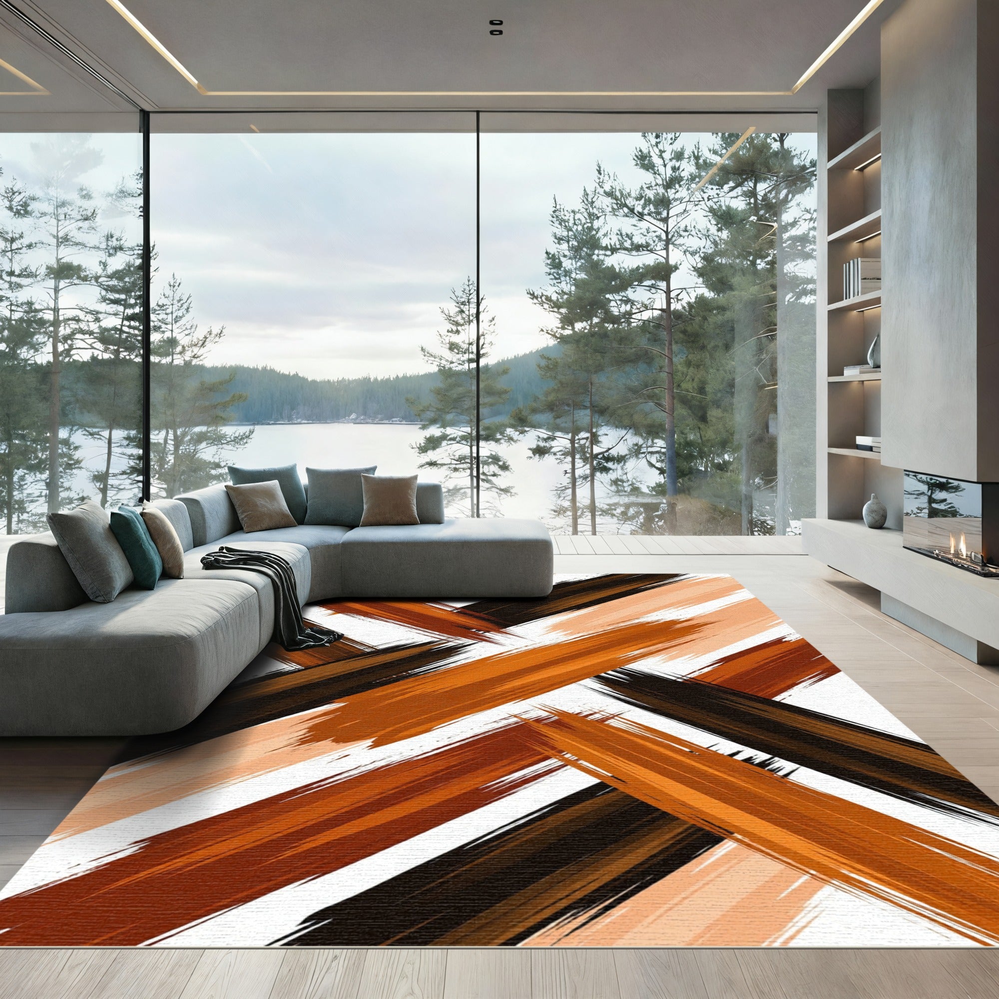 Bold Earth Tone Abstract Brush Chiaroscuro Rug