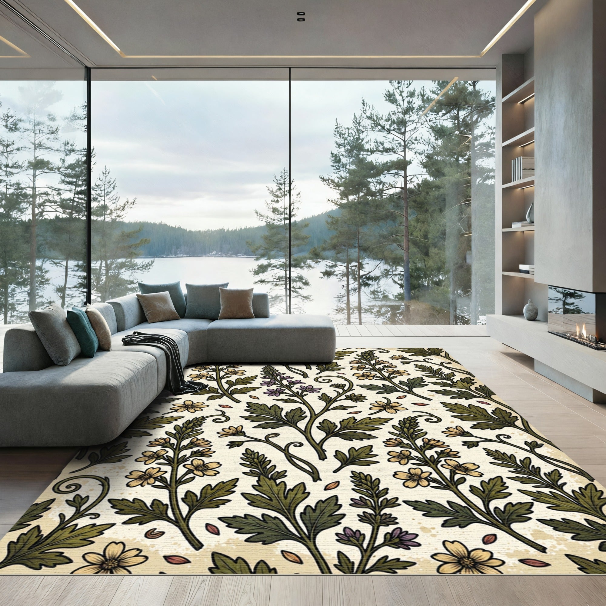 Vintage Sage Floral Botanical Meadow Rug
