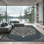 Elegant Slate Gray Filigree Medallion Rug