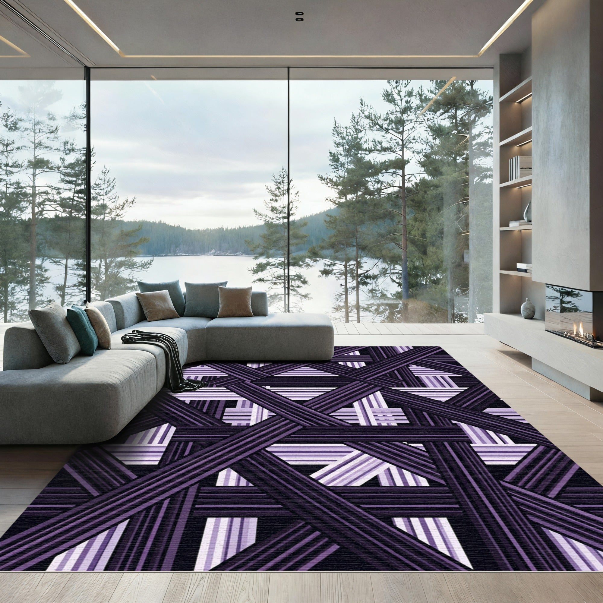 Woven Lavender Geometric Interlocking Bands Rug