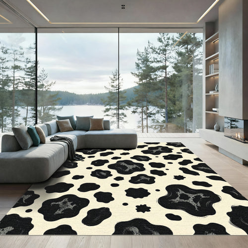 Abstract Black Spotted Animal Ivory Rug