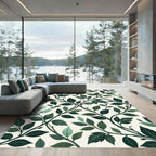 Elegant Dark Green Botanical Vine Foliage Rug