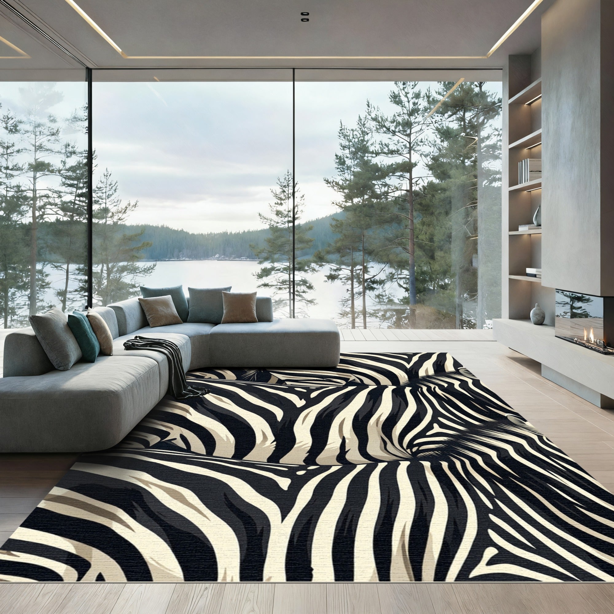 Wild Black Cream Zebra Texture Rug