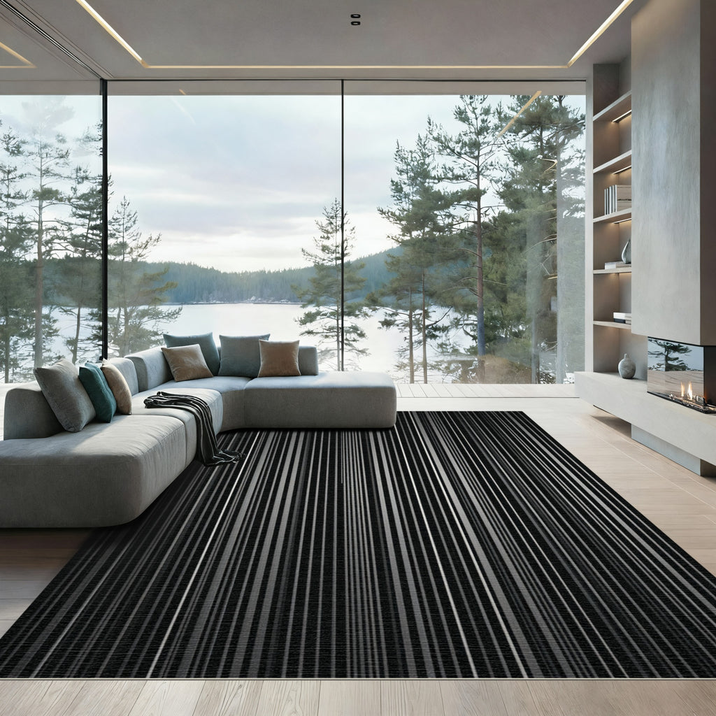 Monochromatic Vertical Stripe Grid Rug