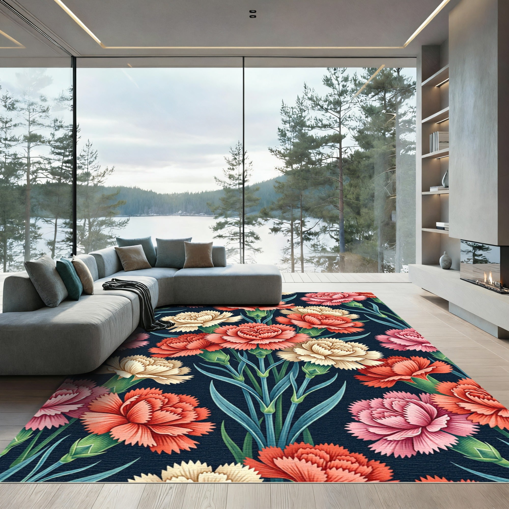 Coral Pink Carnation Garden Rug