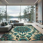 Emerald Teal Floral Medallion Sunburst Rug