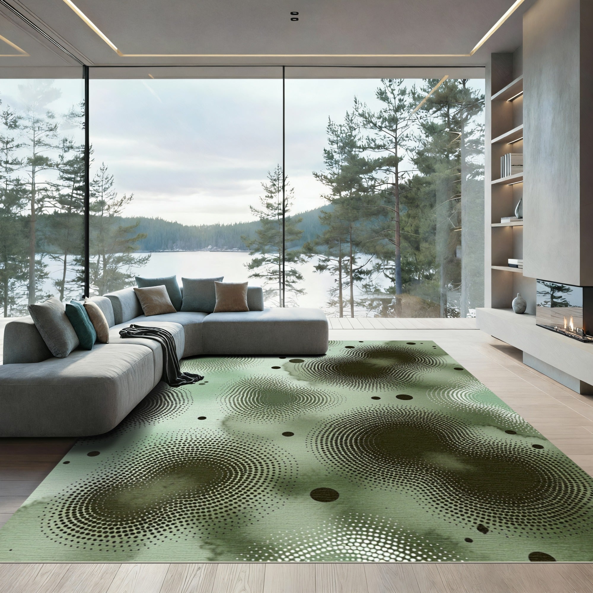 Sage Green Halftone Organic Loops Rug