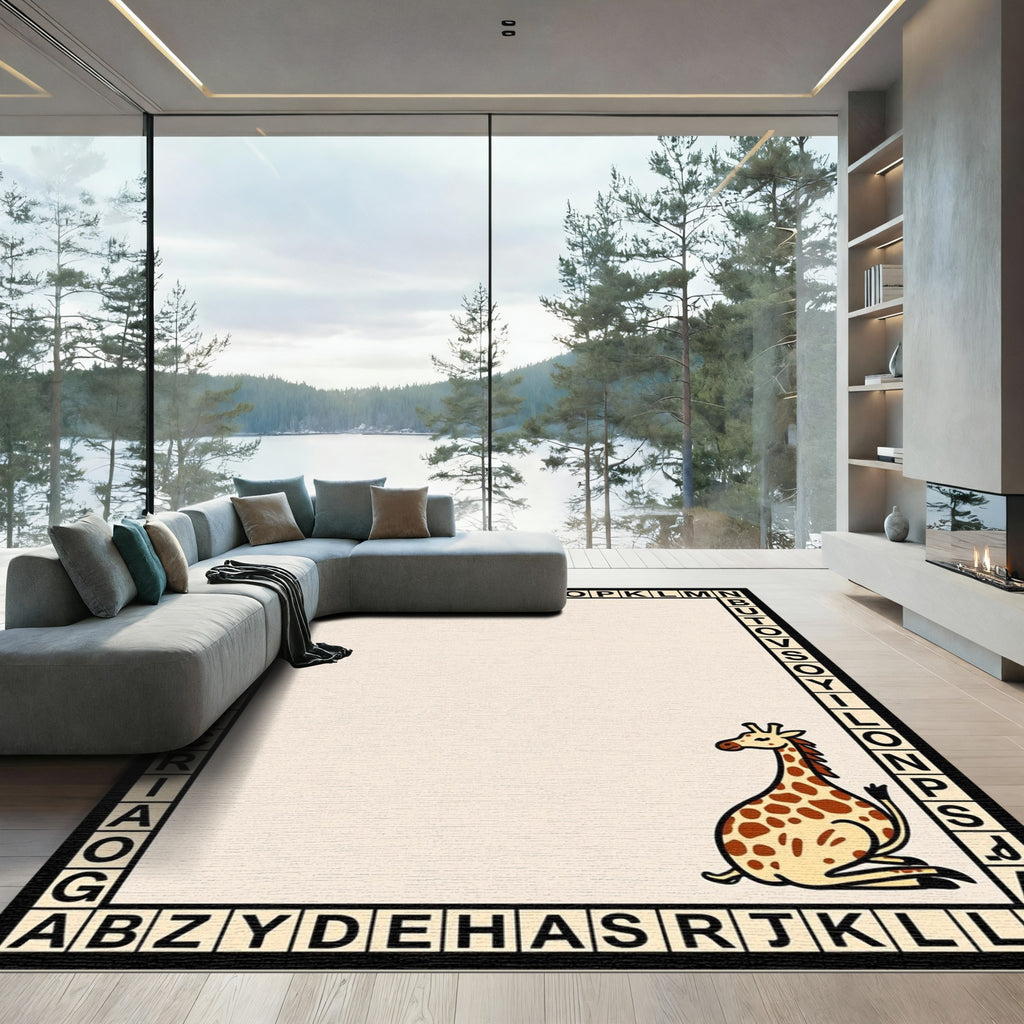 Playful Giraffe Alphabet Border Rug