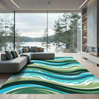 Oceanic Blue Green Wave Composition Rug