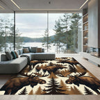 Brown Moose Forest Woodland Scene Rug