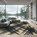 Dark Teal Grunge Plaid Lines Rug