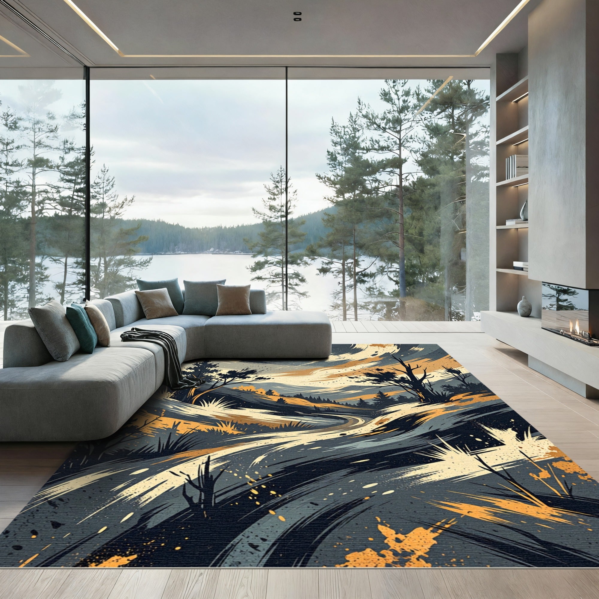 Abstract Brush Stroke Landscape Rug