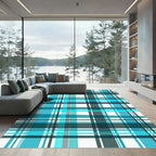 Modern Cyan and Teal Plaid Grid Rug